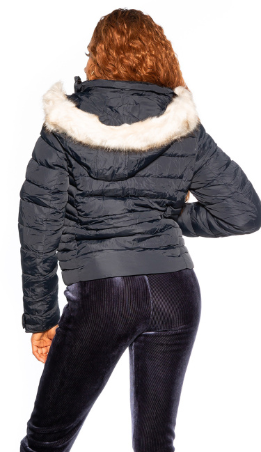 Trendy Winter Jacket with Hood Navy